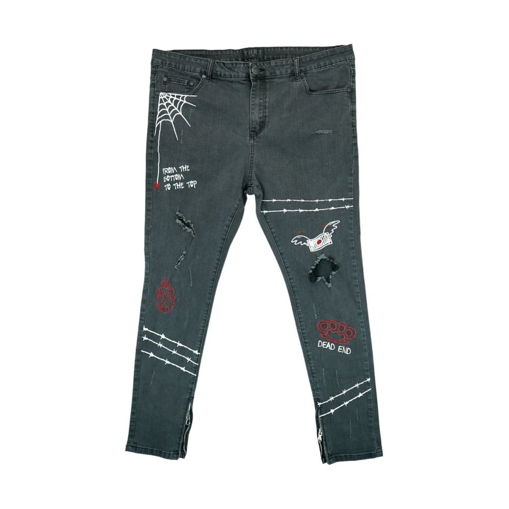 THRT Denim Jeans Mens 42 Denim Pants Skinny Fit Stretch Black 40x31‎